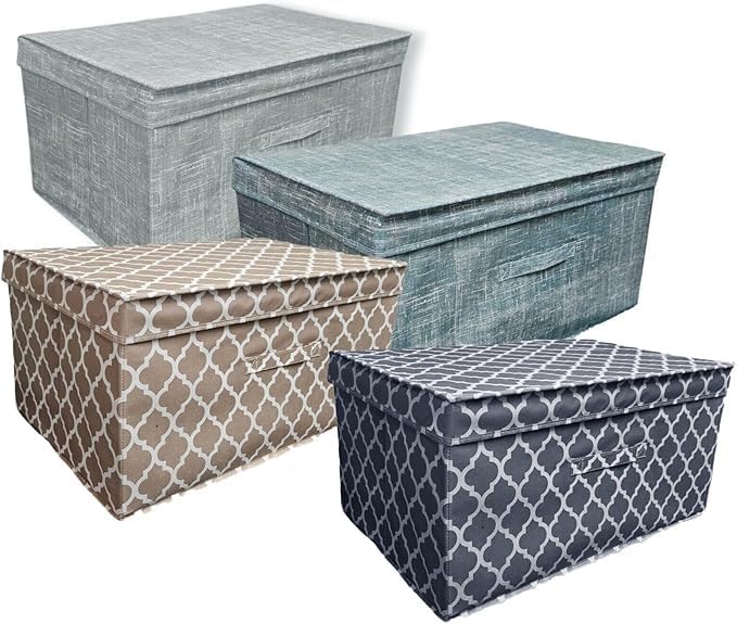 Reliable Portaoggetti Pieghevole con Coperchio, Contenitore in Tessuto con Portaetichetta, Organizzatore, 60 x 40 x 30 cm