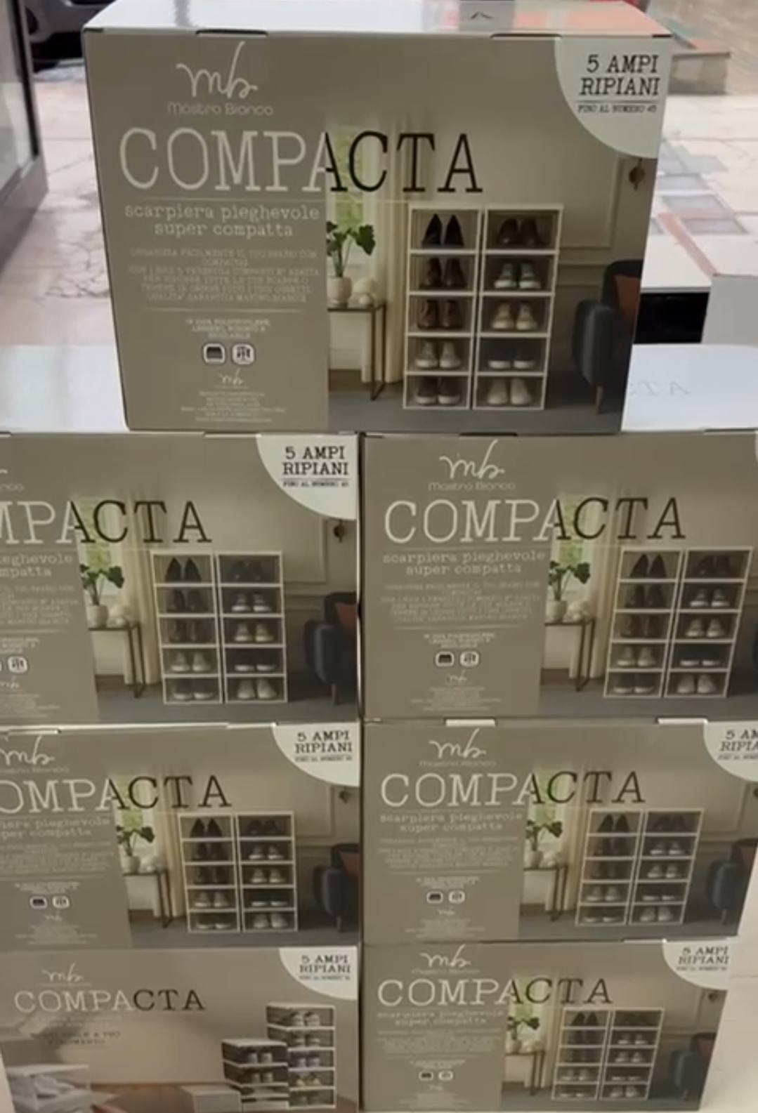 Scarpiera Pieghevole Mastro Bianco COMPACTA Super Compatta 5 Ripiani