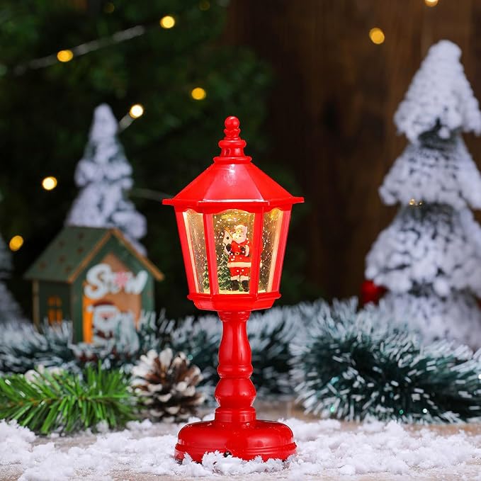 Lanterna Natalizia con Babbo Natale Effetto Neve Luci LED e Musica