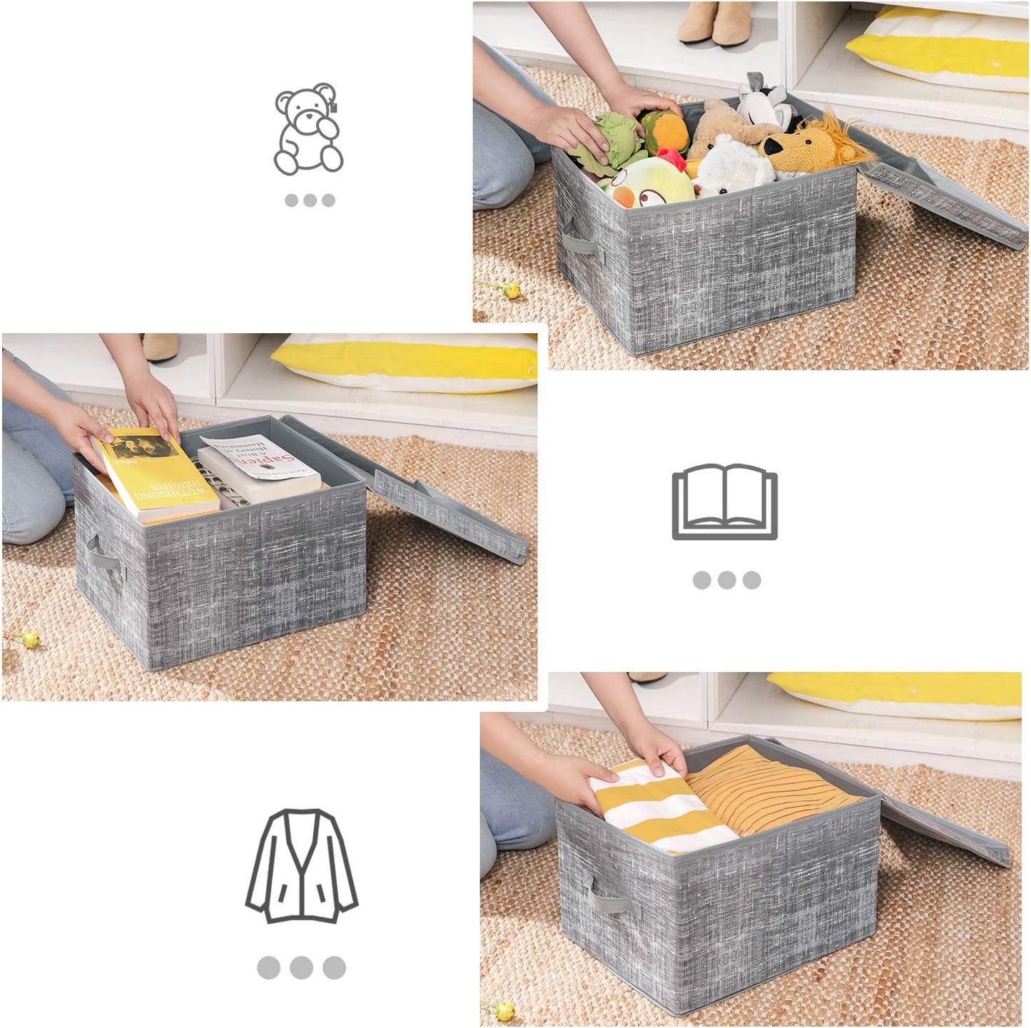 Reliable Portaoggetti Pieghevole con Coperchio, Contenitore in Tessuto con Portaetichetta, Organizzatore, 30 x 40 x 25 cm