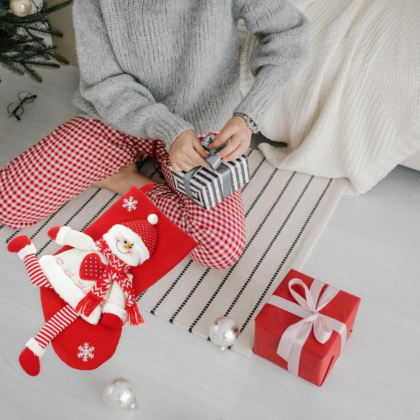 Calza di Natale Decorativa con Pupazzo di Neve