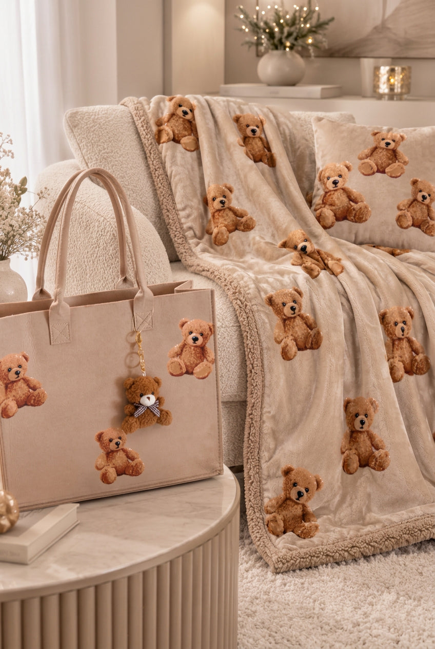 Plaid Bear IRGE con borsa e portachiavi Teddy