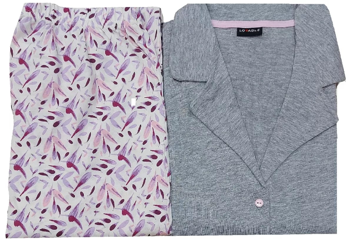 Lovable Pigiama donna L0CPS aperto cotone fiori grigio melange 026
