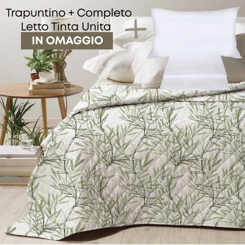 Palmera di SG HOME Trapuntino 2 Posti + Completo Letto Tinta Unita