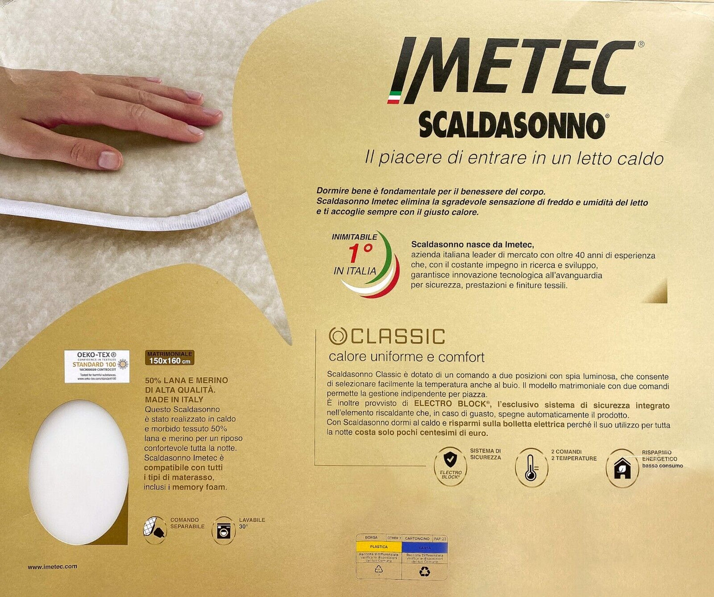 Imetec Scaldasonno Classic singolo lana e merino