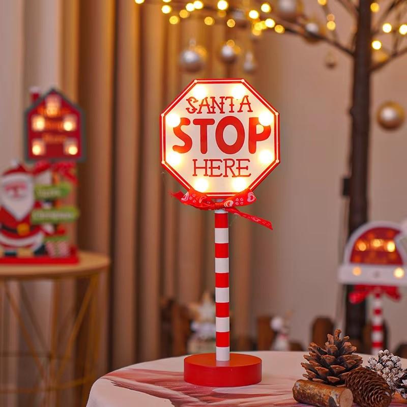 Cartelli a Palo Decorazione da Tavolo in Legno per Natale con Luce Calda a LED