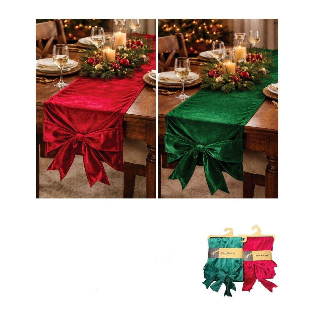 Runner Natalizio 40x120 cm in velluto con fiocco decorativo