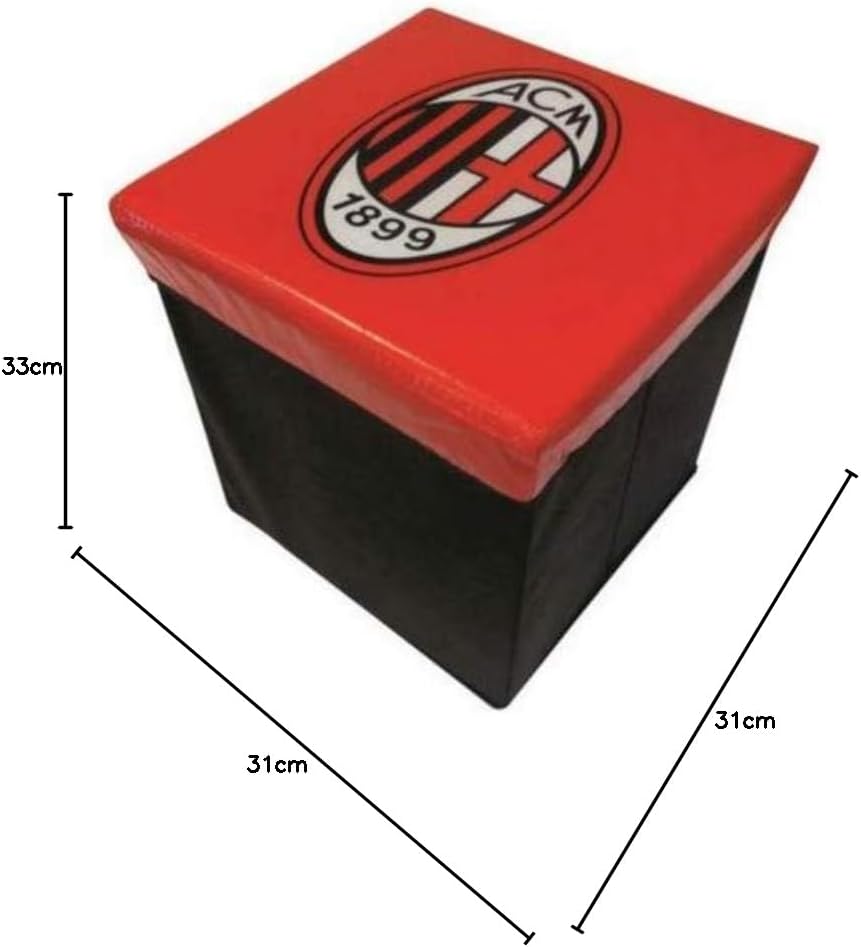 AC Milan Pouf Contenitore, Rosso, 31x31x33 cm