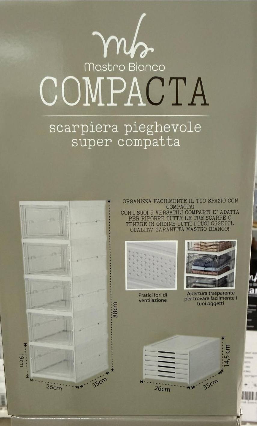 Scarpiera Pieghevole Mastro Bianco COMPACTA Super Compatta 5 Ripiani