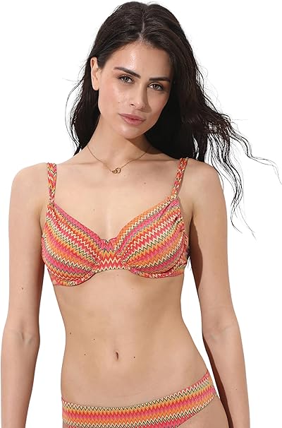 Lovable Parte Alta del Costume Reggiseno Bikini con Ferretto in Microfibra Lurex Coppe Arricciate, Spalline Regolabili, Interno Foderato L0EMR