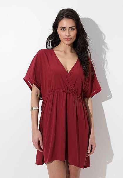 Lovable Copricostume Caftano con Scollo a V in Viscosa Spiaggia Mare Vacanza Beachwear Donna L0EPW