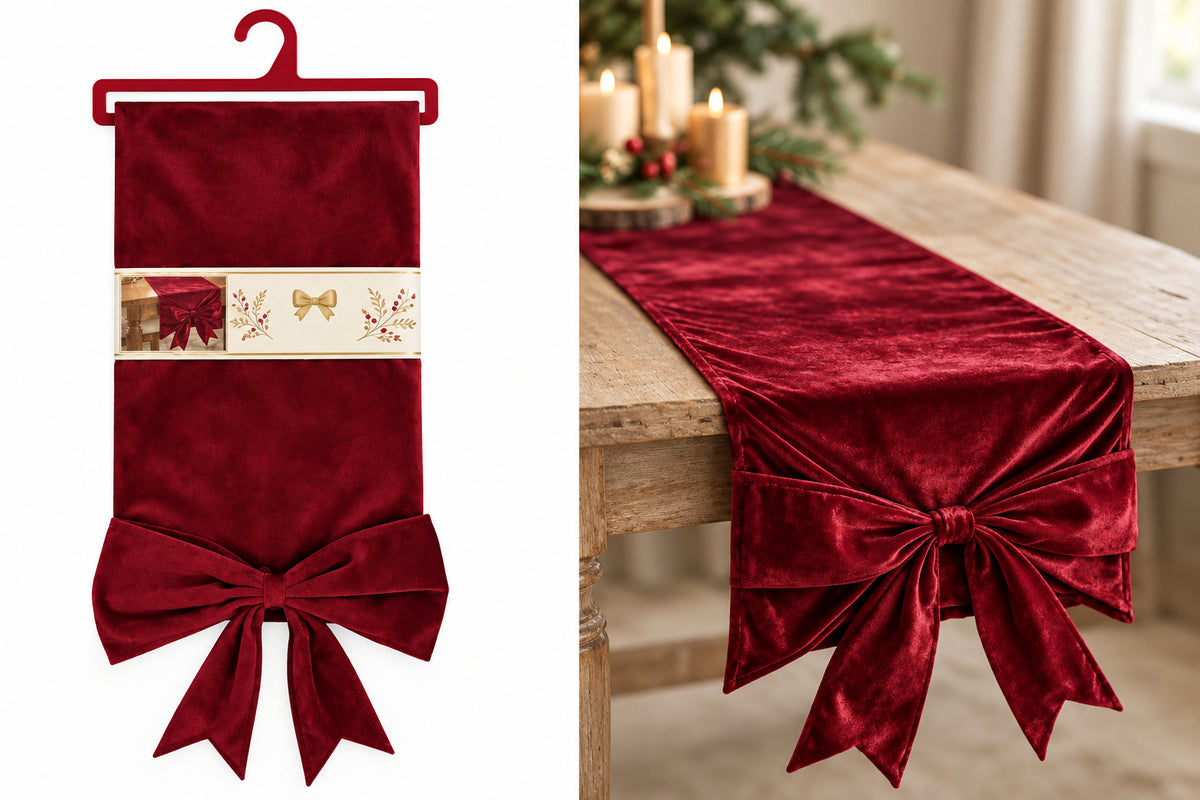 Runner Natalizio 40x120 cm in velluto con fiocco decorativo