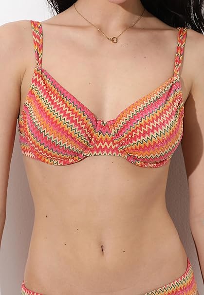 Lovable Parte Alta del Costume Reggiseno Bikini con Ferretto in Microfibra Lurex Coppe Arricciate, Spalline Regolabili, Interno Foderato L0EMR