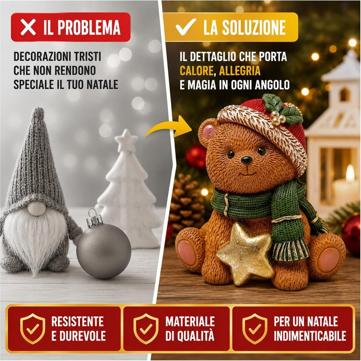 Orsetto Natalizio in Ceramica Decorazione Casa