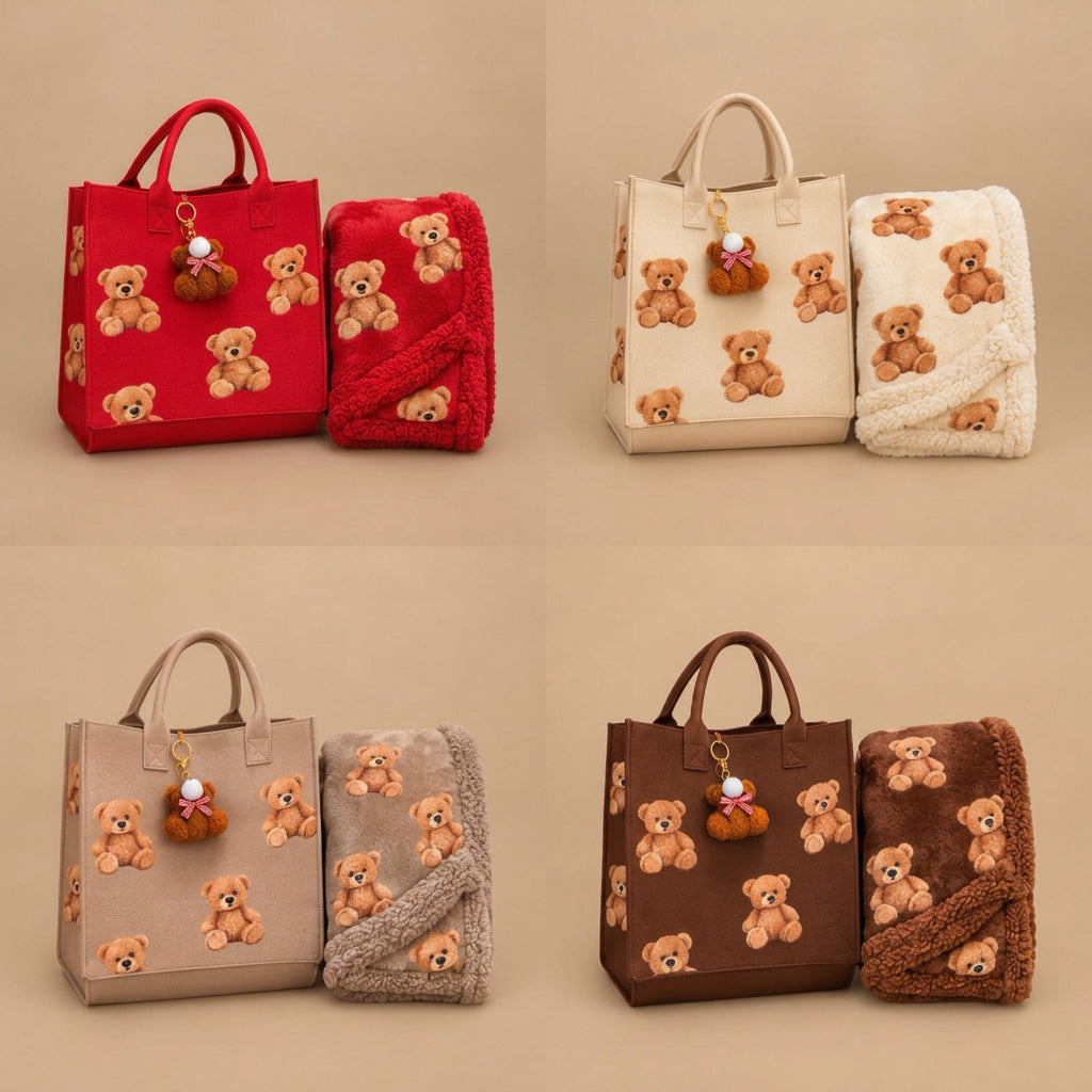 Plaid Bear IRGE con borsa e portachiavi Teddy