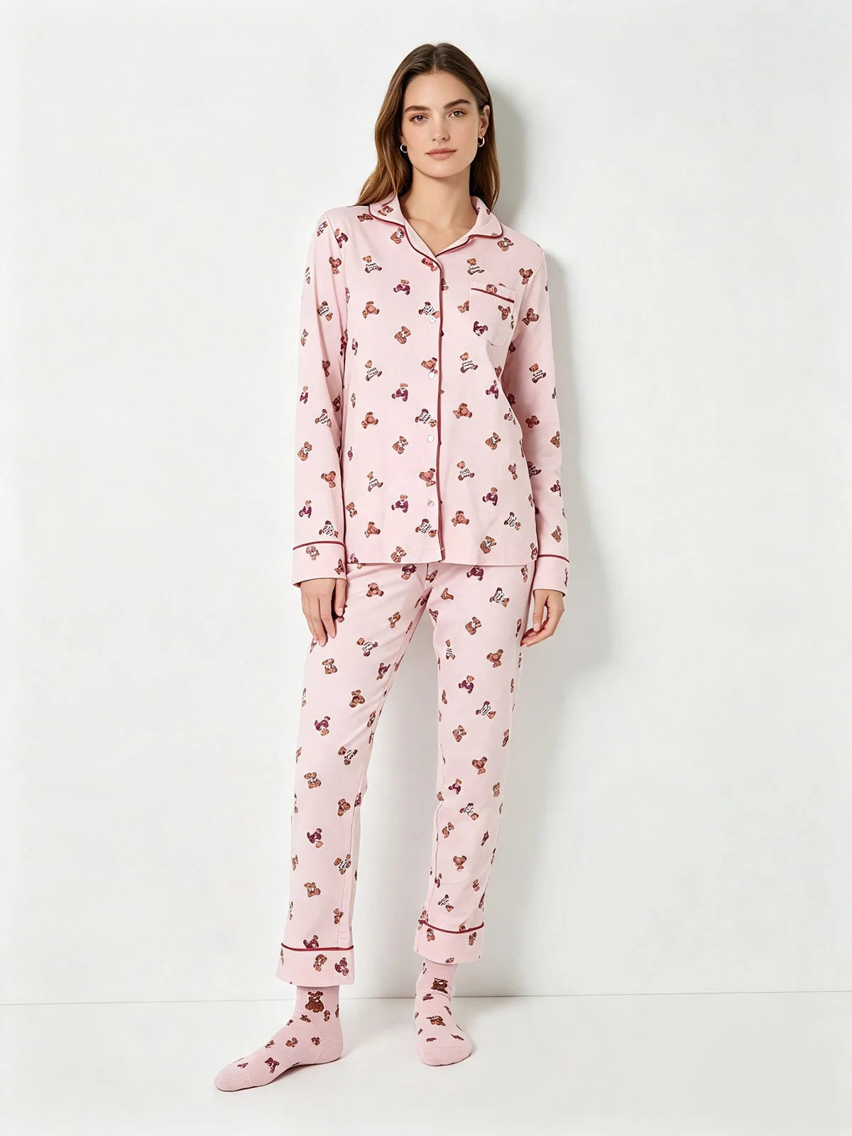 Pigiama Donna Lungo in Caldo Cotone Aperto Davanti "Teddy"+ Calze Omaggio Irge MII2797