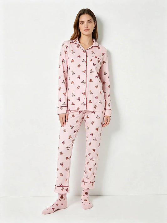 Pigiama Donna Lungo in Caldo Cotone Aperto Davanti "Teddy"+ Calze Omaggio Irge MII2797