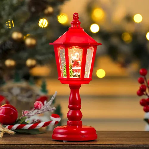 Lanterna Natalizia con Babbo Natale Effetto Neve Luci LED e Musica