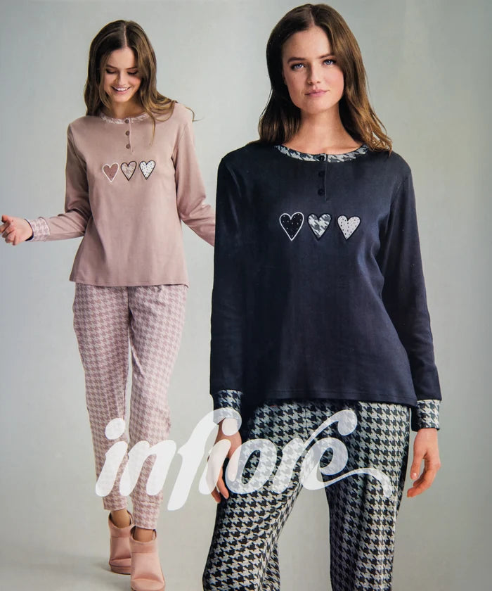 Pigiama lungo da donna in cotone interlock Infiore 65.4607