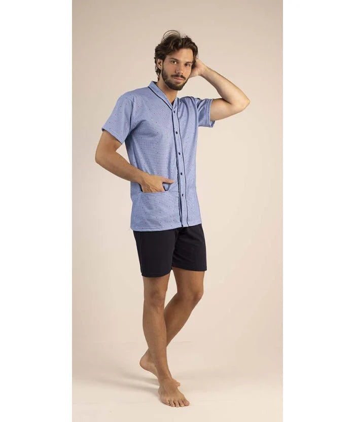 Gary Pigiama uomo aperto mezza manica pantalone corto 100% Cotone 6243
