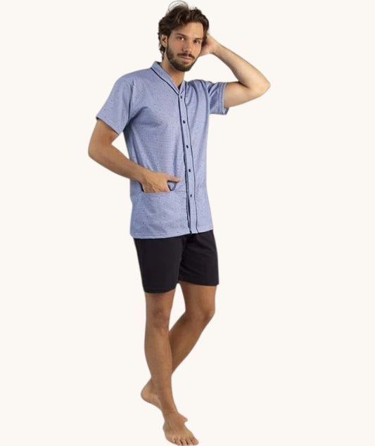 Gary Pigiama uomo aperto mezza manica pantalone corto 100% Cotone 6243