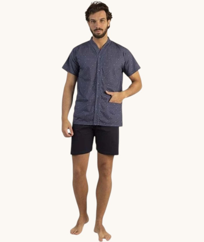Gary Pigiama uomo aperto mezza manica pantalone corto 100% Cotone 6243