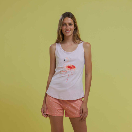 Pigiama Donna spalla larga Flamingo Love - Noidinotte