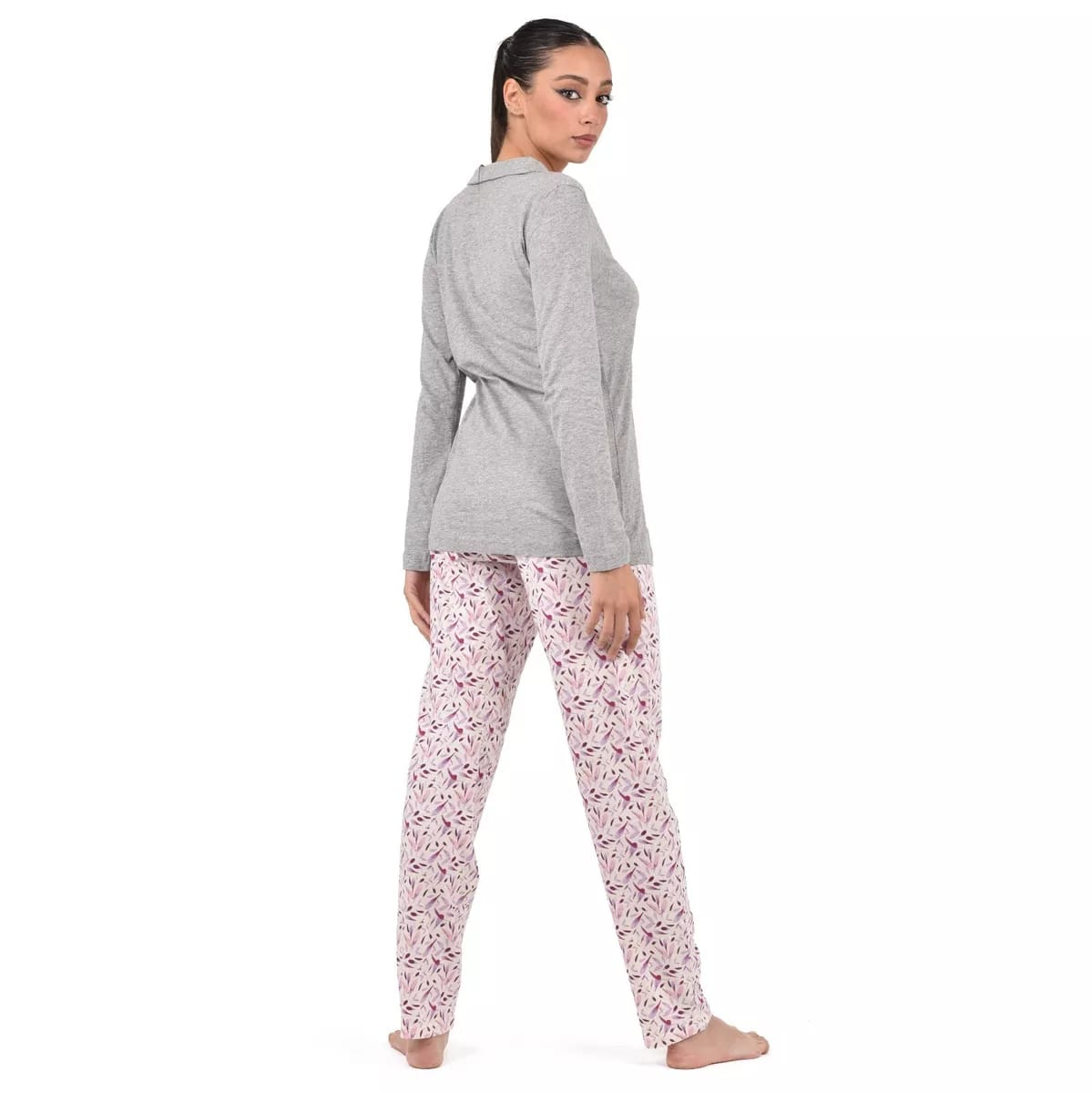 Lovable Pigiama donna L0CPS aperto cotone fiori grigio melange 026