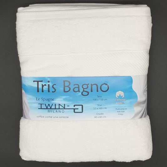 Tris Asciugamani Spugna 550 gr Bianco