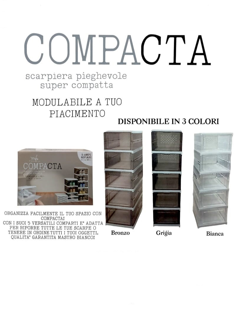 Scarpiera Pieghevole Mastro Bianco COMPACTA Super Compatta 5 Ripiani