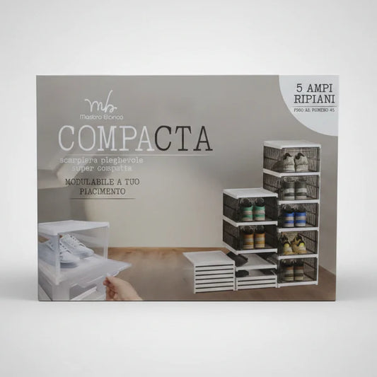 Scarpiera Pieghevole Mastro Bianco COMPACTA Super Compatta 5 Ripiani