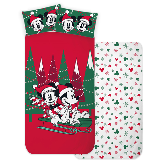 Completo lenzuola minnie e topolino natale letto singolo