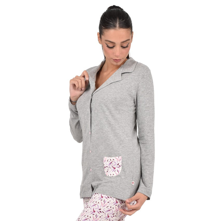 Lovable Pigiama donna L0CPS aperto cotone fiori grigio melange 026