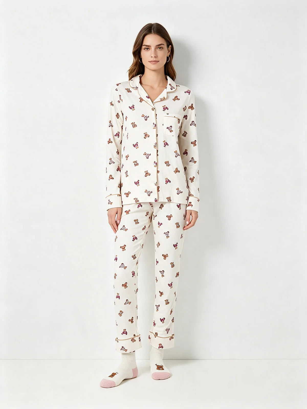 Pigiama Donna Lungo in Caldo Cotone Aperto Davanti "Teddy"+ Calze Omaggio Irge MII2797