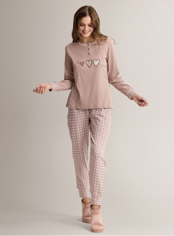 Pigiama lungo da donna in cotone interlock Infiore 65.4607