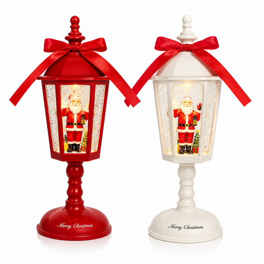 Lanterna Natalizia con Babbo Natale Effetto Neve Luci LED e Musica