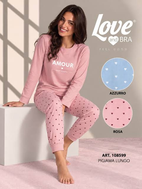 Pigiama Donna Lungo Cotone Serafino Interlock Love and Bra 108599