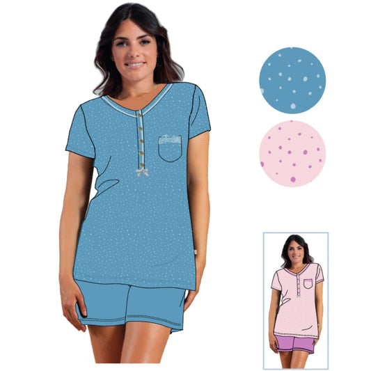 Irge Pigiama Donna Calibrato Mezza Manica Corto In Puro Cotone - CDMC182