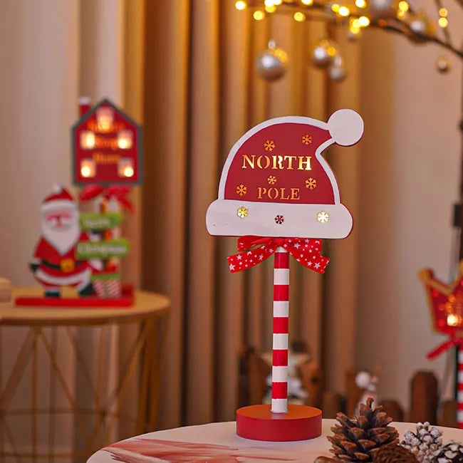 Cartelli a Palo Decorazione da Tavolo in Legno per Natale con Luce Calda a LED