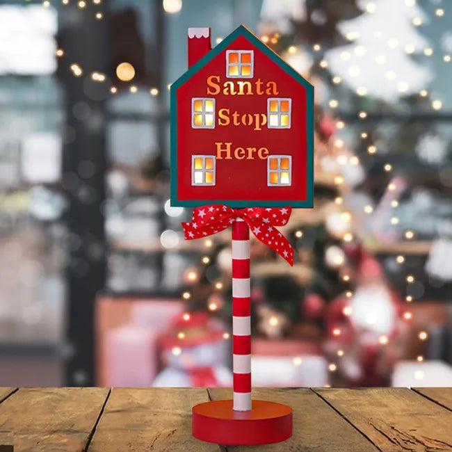 Cartelli a Palo Decorazione da Tavolo in Legno per Natale con Luce Calda a LED