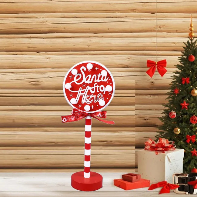 Cartelli a Palo Decorazione da Tavolo in Legno per Natale con Luce Calda a LED